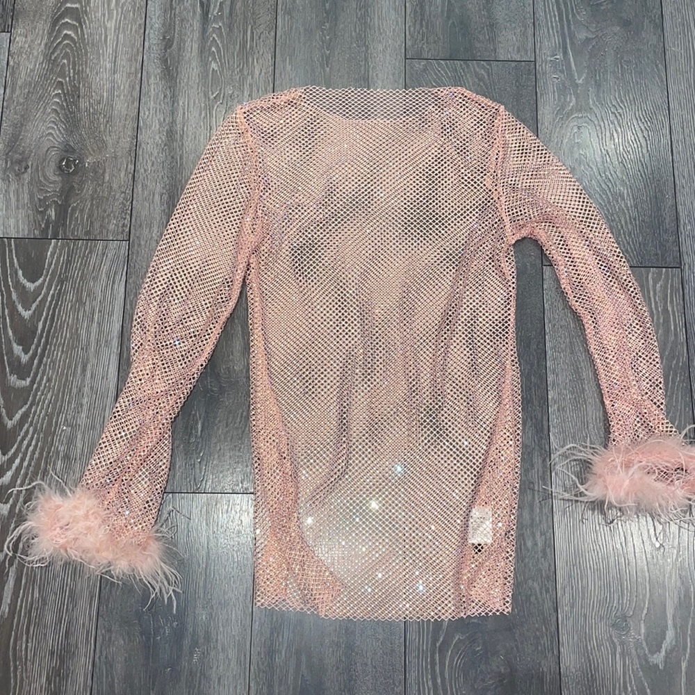 Brand New White Fox Mesh Glitter Feather Dress